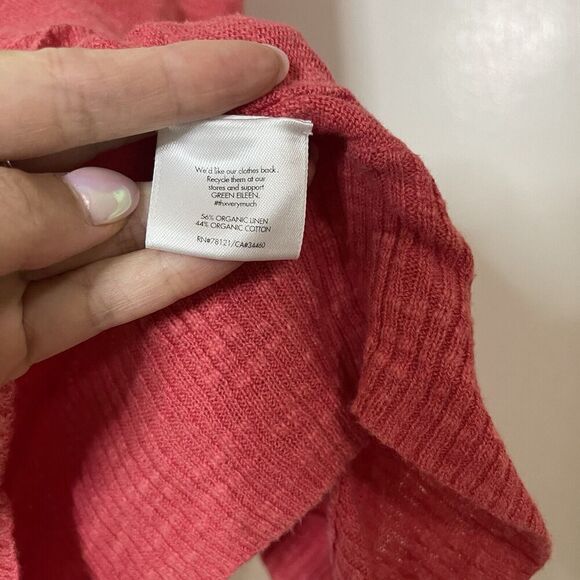 Eileen fisher coral pink linen blend short sleeve knit asymmetric top size small - Picture 3 of 6